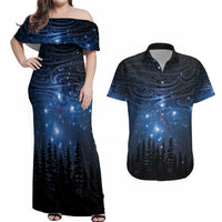 Matariki Te Tau Hou Māori Couples Matching Off Shoulder Maxi Dress and Hawaiian Shirt New Zealand Starry Sky LT7 Galaxy - Polynesian Pride