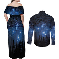 Matariki Te Tau Hou Māori Couples Matching Off Shoulder Maxi Dress and Long Sleeve Button Shirt New Zealand Starry Sky LT7 - Polynesian Pride