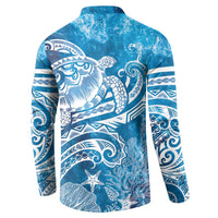 World Ocean Day Polynesian Pattern Button Sweatshirt Crystal Waves
