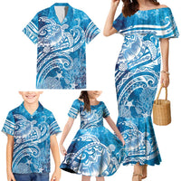 World Ocean Day Polynesian Pattern Family Matching Mermaid Dress and Hawaiian Shirt Crystal Waves LT7 - Polynesian Pride