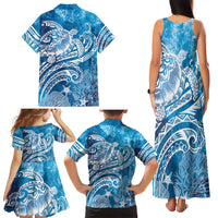 World Ocean Day Polynesian Pattern Family Matching Tank Maxi Dress and Hawaiian Shirt Crystal Waves LT7 - Polynesian Pride