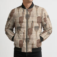 Aloha Hawaii Vintage Kahili Pa'a Lima Bomber Puffer Jacket Palaka Print Cozy Beige