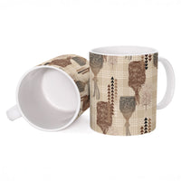 Aloha Hawaii Vintage Kahili Pa'a Lima Ceramic Mug Palaka Print Cozy Beige