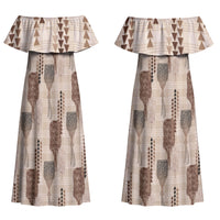 Aloha Hawaii Vintage Kahili Pa'a Lima Couples Matching Off Shoulder Maxi Dress and Hawaiian Shirt Palaka Print Cozy Beige