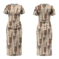 Aloha Hawaii Vintage Kahili Pa'a Lima Family Matching Short Sleeve Bodycon Dress and Hawaiian Shirt Palaka Print Cozy Beige