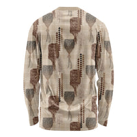 Aloha Hawaii Vintage Kahili Pa'a Lima Long Sleeve Shirt Palaka Print Cozy Beige