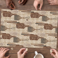 Aloha Hawaii Vintage Kahili Pa'a Lima Puzzle Palaka Print Cozy Beige