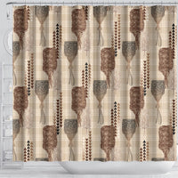 Aloha Hawaii Vintage Kahili Pa'a Lima Shower Curtain Palaka Print Cozy Beige