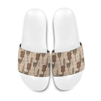 Aloha Hawaii Vintage Kahili Pa'a Lima Slide Sandals Palaka Print Cozy Beige