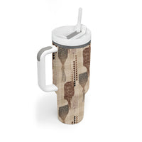 Aloha Hawaii Vintage Kahili Pa'a Lima Tumbler With Handle Palaka Print Cozy Beige