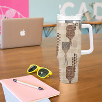Aloha Hawaii Vintage Kahili Pa'a Lima Tumbler With Handle Palaka Print Cozy Beige