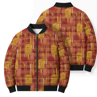 Aloha Hawaii Vintage Kahili Pa'a Lima Bomber Puffer Jacket Palaka Print Hilo Royal Red-Yellow