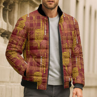 Aloha Hawaii Vintage Kahili Pa'a Lima Bomber Puffer Jacket Palaka Print Hilo Royal Red-Yellow