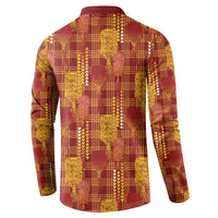 Aloha Hawaii Vintage Kahili Pa'a Lima Button Sweatshirt Palaka Print Hilo Royal Red-Yellow