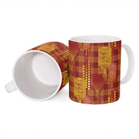 Aloha Hawaii Vintage Kahili Pa'a Lima Ceramic Mug Palaka Print Hilo Royal Red-Yellow