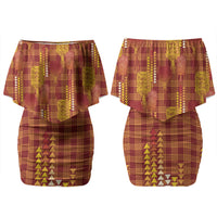 Aloha Hawaii Vintage Kahili Pa'a Lima Couples Matching Off Shoulder Short Dress and Long Sleeve Button Shirt Palaka Print Hilo Royal Red-Yellow