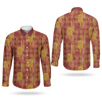 Aloha Hawaii Vintage Kahili Pa'a Lima Couples Matching Tank Maxi Dress and Long Sleeve Button Shirt Palaka Print Hilo Royal Red-Yellow