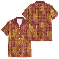 Aloha Hawaii Vintage Kahili Pa'a Lima Family Matching Off Shoulder Maxi Dress and Hawaiian Shirt Palaka Print Hilo Royal Red-Yellow