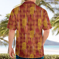 Aloha Hawaii Vintage Kahili Pa'a Lima Hawaiian Shirt Palaka Print Hilo Royal Red-Yellow