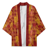 Aloha Hawaii Vintage Kahili Pa'a Lima Kimono Palaka Print Hilo Royal Red-Yellow