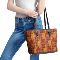 Aloha Hawaii Vintage Kahili Pa'a Lima Leather Tote Bag Palaka Print Hilo Royal Red-Yellow