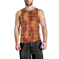 Aloha Hawaii Vintage Kahili Pa'a Lima Men Tank Top Palaka Print Hilo Royal Red-Yellow
