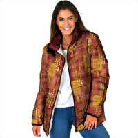 Aloha Hawaii Vintage Kahili Pa'a Lima Padded Jacket Palaka Print Hilo Royal Red-Yellow