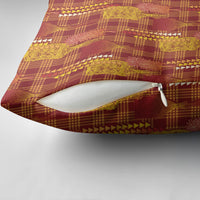 Aloha Hawaii Vintage Kahili Pa'a Lima Pillow Cover Palaka Print Hilo Royal Red-Yellow
