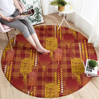 Aloha Hawaii Vintage Kahili Pa'a Lima Round Carpet Palaka Print Hilo Royal Red-Yellow