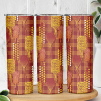 Aloha Hawaii Vintage Kahili Pa'a Lima Skinny Tumbler Palaka Print Hilo Royal Red-Yellow