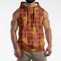 Aloha Hawaii Vintage Kahili Pa'a Lima Sleeveless Hoodie Palaka Print Hilo Royal Red-Yellow