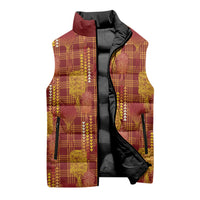 Aloha Hawaii Vintage Kahili Pa'a Lima Sleeveless Puffer Jacket Palaka Print Hilo Royal Red-Yellow