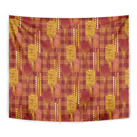 Aloha Hawaii Vintage Kahili Pa'a Lima Tapestry Palaka Print Hilo Royal Red-Yellow