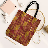 Aloha Hawaii Vintage Kahili Pa'a Lima Tote Bag Palaka Print Hilo Royal Red-Yellow