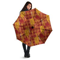 Aloha Hawaii Vintage Kahili Pa'a Lima Umbrella Palaka Print Hilo Royal Red-Yellow