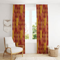 Aloha Hawaii Vintage Kahili Pa'a Lima Window Curtain Palaka Print Hilo Royal Red-Yellow