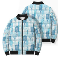 Aloha Hawaii Vintage Kahili Pa'a Lima Bomber Puffer Jacket Palaka Print Oceanic Turquoise