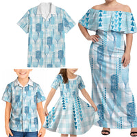 Aloha Hawaii Vintage Kahili Pa'a Lima Family Matching Off Shoulder Maxi Dress and Hawaiian Shirt Palaka Print Oceanic Turquoise
