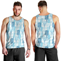 Aloha Hawaii Vintage Kahili Pa'a Lima Men Tank Top Palaka Print Oceanic Turquoise