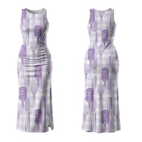 Aloha Hawaii Vintage Kahili Pa'a Lima Couples Matching Tank Maxi Dress and Long Sleeve Button Shirt Palaka Print Pastel Lavender