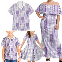 Aloha Hawaii Vintage Kahili Pa'a Lima Family Matching Off Shoulder Maxi Dress and Hawaiian Shirt Palaka Print Pastel Lavender