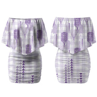 Aloha Hawaii Vintage Kahili Pa'a Lima Family Matching Off Shoulder Short Dress and Hawaiian Shirt Palaka Print Pastel Lavender