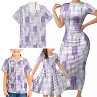 Aloha Hawaii Vintage Kahili Pa'a Lima Family Matching Short Sleeve Bodycon Dress and Hawaiian Shirt Palaka Print Pastel Lavender
