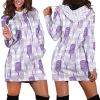 Aloha Hawaii Vintage Kahili Pa'a Lima Hoodie Dress Palaka Print Pastel Lavender