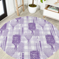 Aloha Hawaii Vintage Kahili Pa'a Lima Round Carpet Palaka Print Pastel Lavender