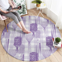 Aloha Hawaii Vintage Kahili Pa'a Lima Round Carpet Palaka Print Pastel Lavender