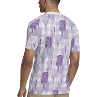 Aloha Hawaii Vintage Kahili Pa'a Lima Rugby Jersey Palaka Print Pastel Lavender