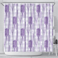 Aloha Hawaii Vintage Kahili Pa'a Lima Shower Curtain Palaka Print Pastel Lavender