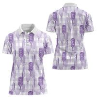 Aloha Hawaii Vintage Kahili Pa'a Lima Women Polo Shirt Palaka Print Pastel Lavender