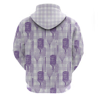 Aloha Hawaii Vintage Kahili Pa'a Lima Zip Hoodie Palaka Print Pastel Lavender